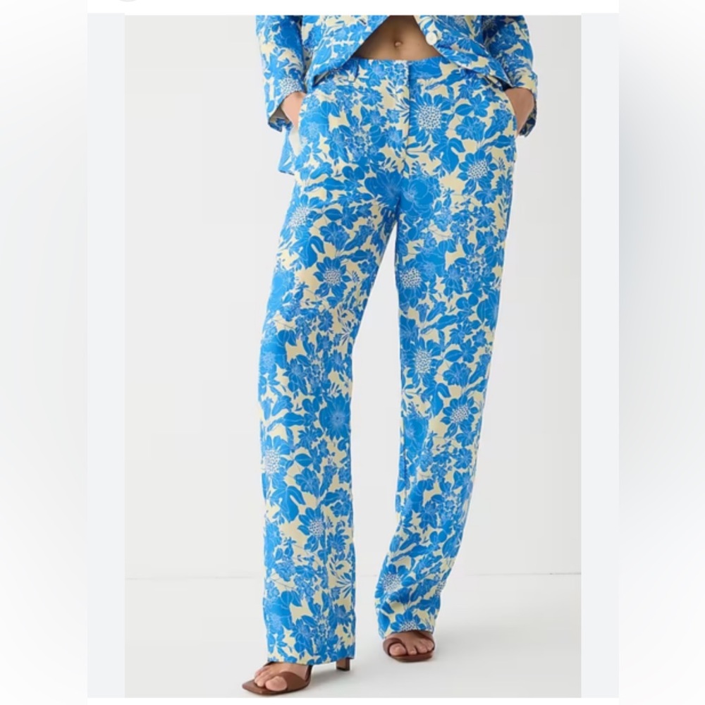 J.crew Drapey cupro-blend trouser in blue floral
